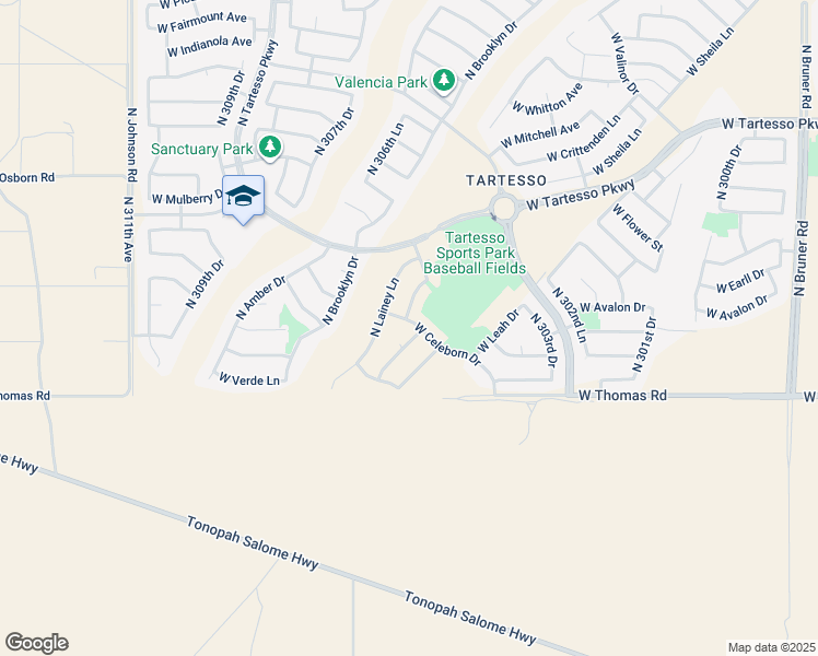 map of restaurants, bars, coffee shops, grocery stores, and more near 30583 West Celeborn Drive in Buckeye