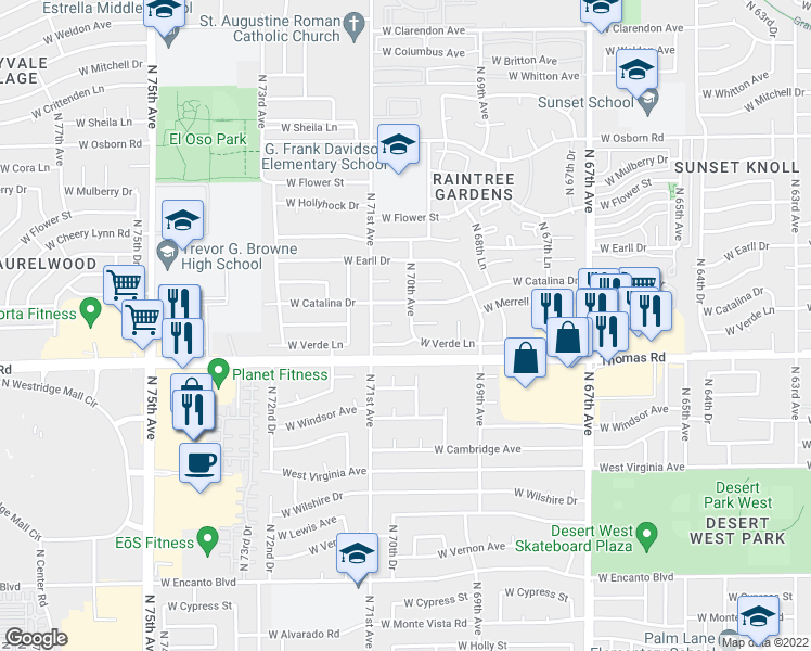 map of restaurants, bars, coffee shops, grocery stores, and more near 2932 N 70th Ave in Phoenix
