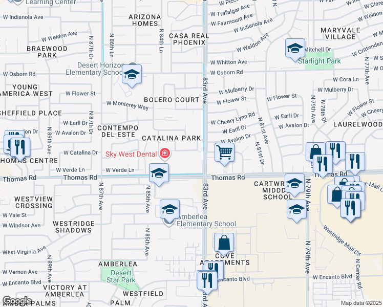 map of restaurants, bars, coffee shops, grocery stores, and more near 8323 West Catalina Drive in Phoenix