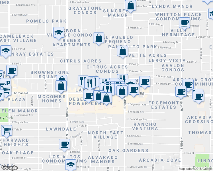 map of restaurants, bars, coffee shops, grocery stores, and more near 2922 North 39th Street in Phoenix