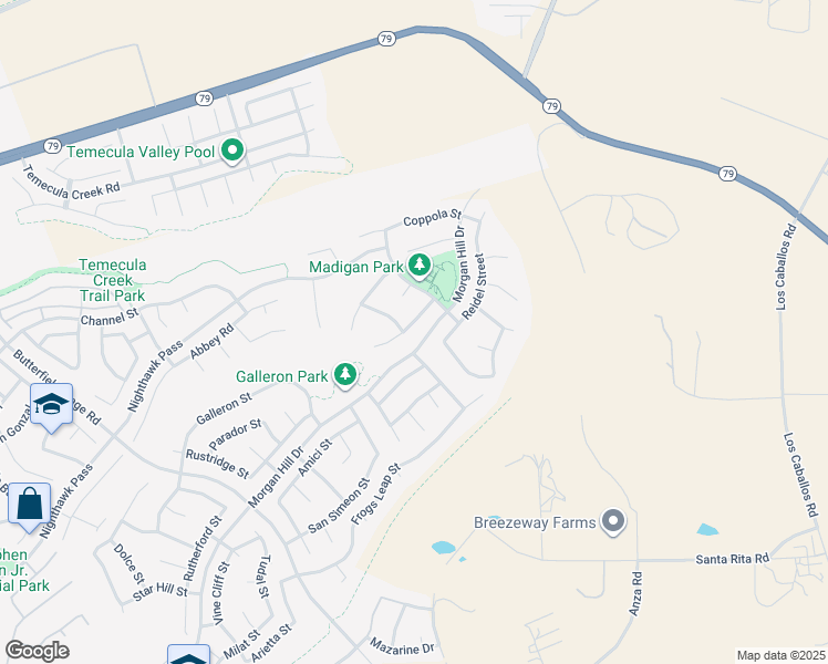 map of restaurants, bars, coffee shops, grocery stores, and more near 34266 Hourglass Street in Temecula