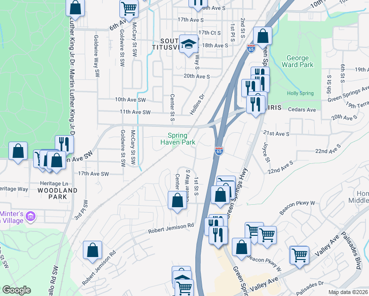 map of restaurants, bars, coffee shops, grocery stores, and more near 12 23rd Ave S in Birmingham
