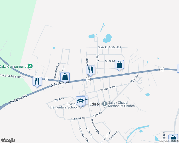map of restaurants, bars, coffee shops, grocery stores, and more near 110 Haddock Road Northwest in Orangeburg