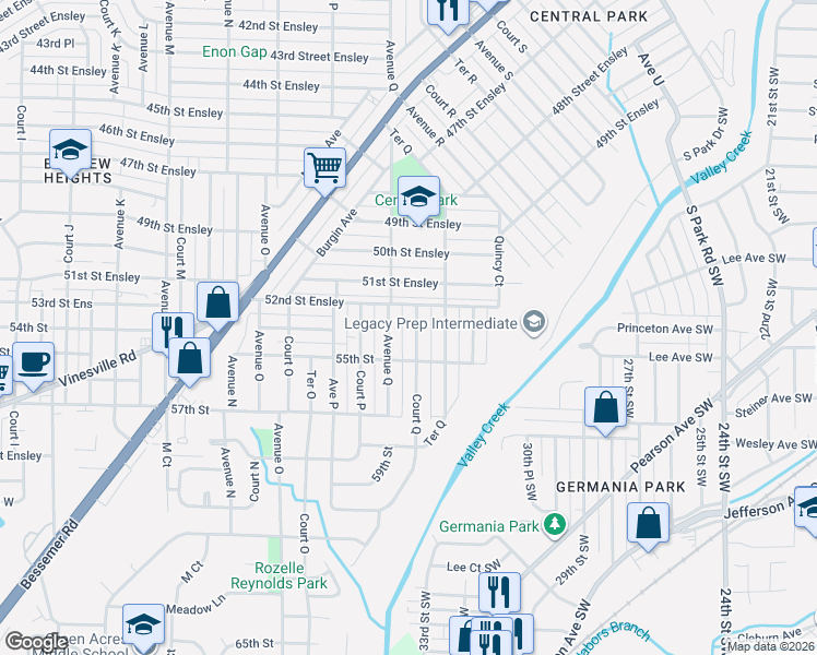 map of restaurants, bars, coffee shops, grocery stores, and more near 5221 Avenue Q in Birmingham