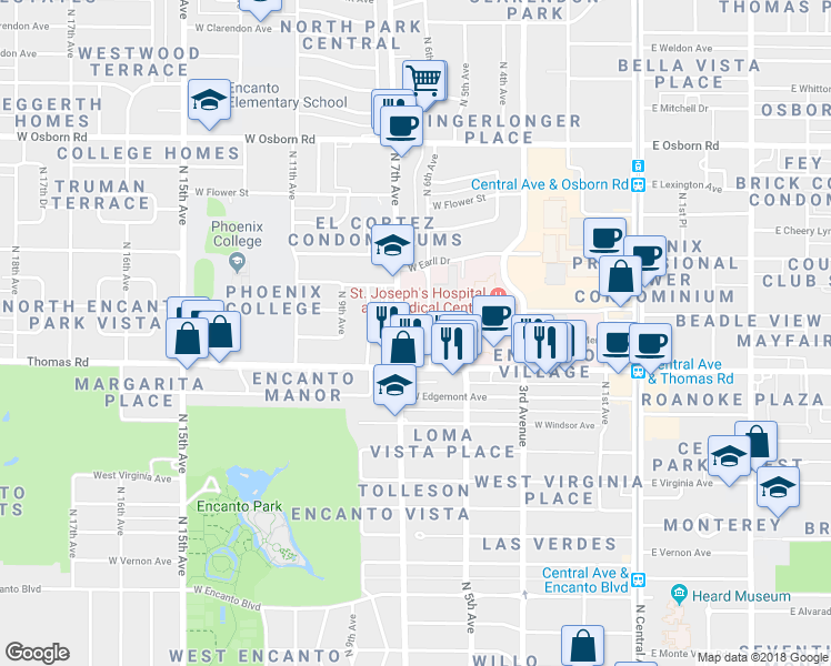 map of restaurants, bars, coffee shops, grocery stores, and more near 2927 North 7th Avenue in Phoenix