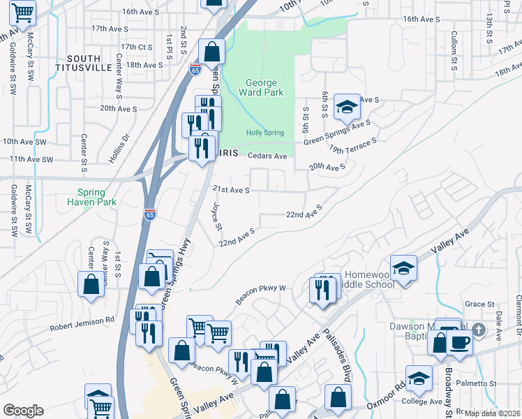 map of restaurants, bars, coffee shops, grocery stores, and more near 340 22nd Avenue South in Birmingham