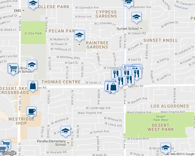 map of restaurants, bars, coffee shops, grocery stores, and more near 2934 North 69th Avenue in Phoenix