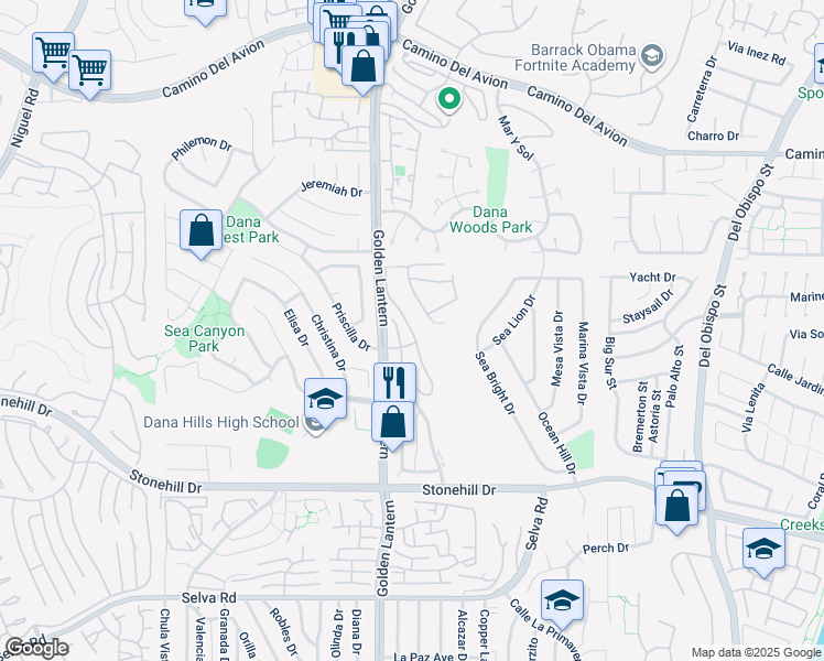 map of restaurants, bars, coffee shops, grocery stores, and more near 33113 Ocean Ridge in Dana Point