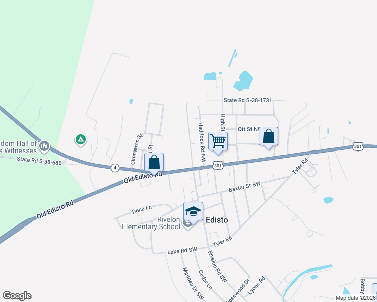 map of restaurants, bars, coffee shops, grocery stores, and more near 164 Rivelon Road in Orangeburg