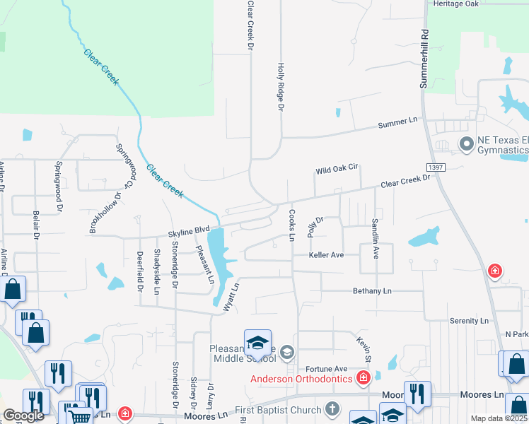 map of restaurants, bars, coffee shops, grocery stores, and more near 3502-3504 Skyline Boulevard in Texarkana