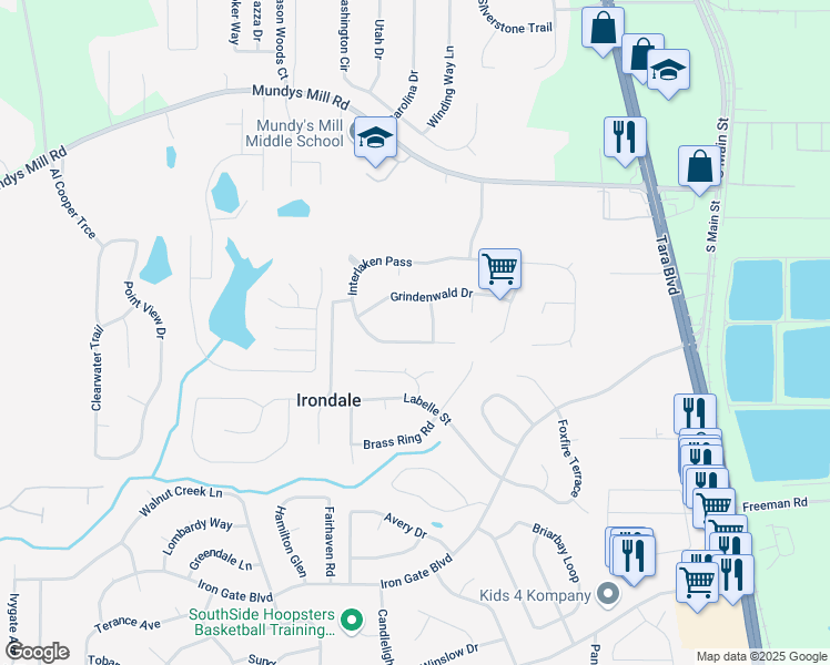 map of restaurants, bars, coffee shops, grocery stores, and more near 1173 Interlaken Pass in Jonesboro