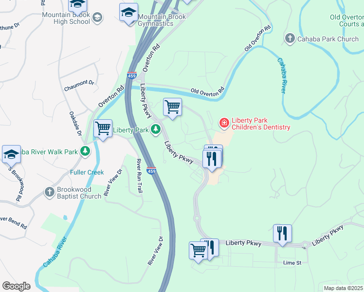 map of restaurants, bars, coffee shops, grocery stores, and more near 1400 Urban Center Drive in Vestavia Hills