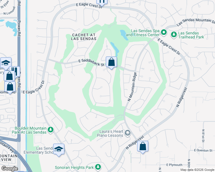 map of restaurants, bars, coffee shops, grocery stores, and more near 3618 North Sonoran Heights in Mesa