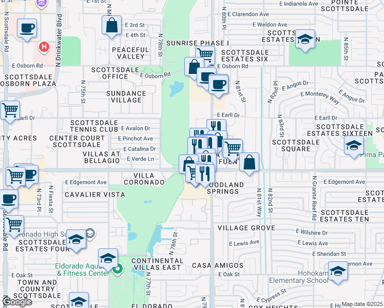map of restaurants, bars, coffee shops, grocery stores, and more near 7910 East Thomas Road in Scottsdale