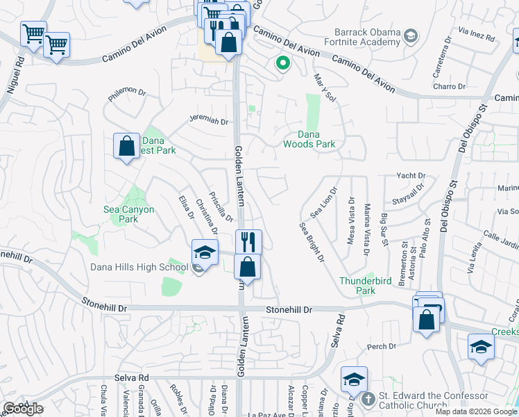 map of restaurants, bars, coffee shops, grocery stores, and more near 33131 Seawatch in Dana Point