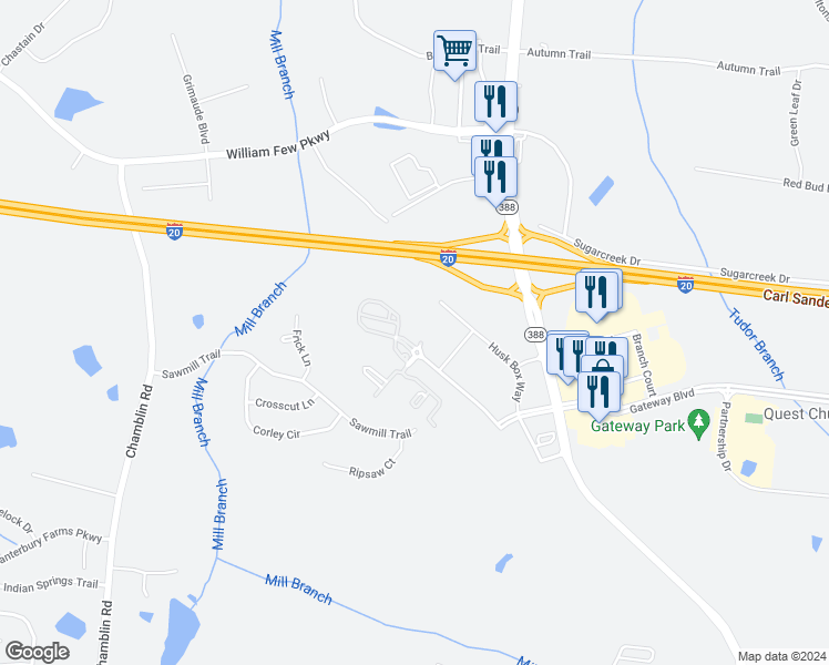 map of restaurants, bars, coffee shops, grocery stores, and more near in Grovetown