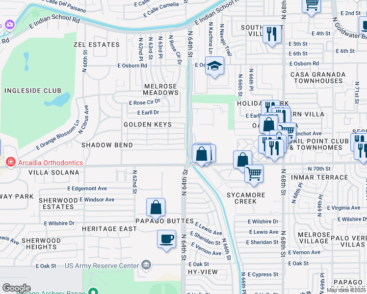 map of restaurants, bars, coffee shops, grocery stores, and more near 6333 East Catalina Drive in Scottsdale