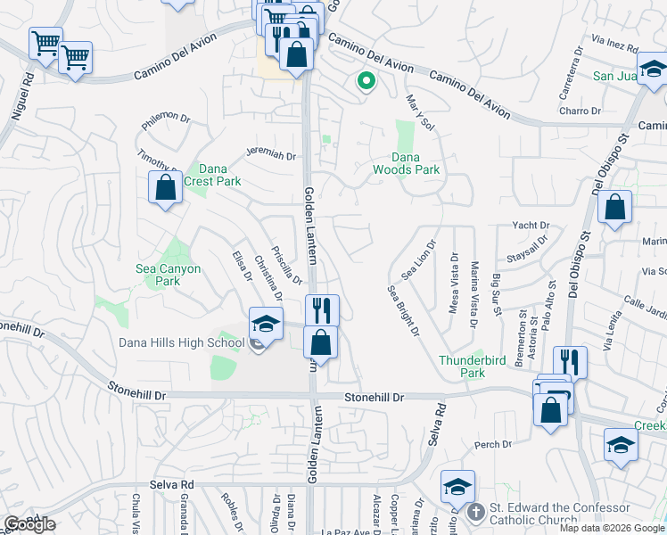 map of restaurants, bars, coffee shops, grocery stores, and more near 33131 Seawatch in Dana Point