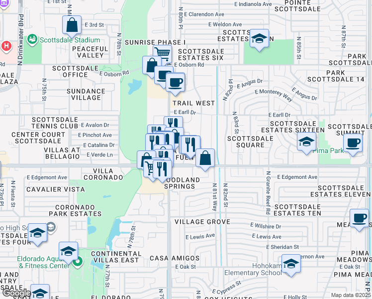 map of restaurants, bars, coffee shops, grocery stores, and more near 8020 East Thomas Road in Scottsdale