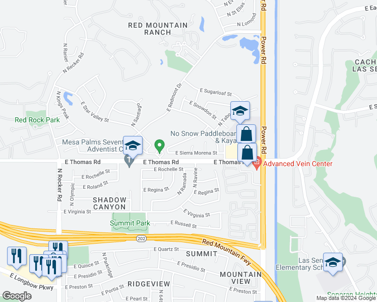 map of restaurants, bars, coffee shops, grocery stores, and more near 3622 North Gallatin Circle in Mesa