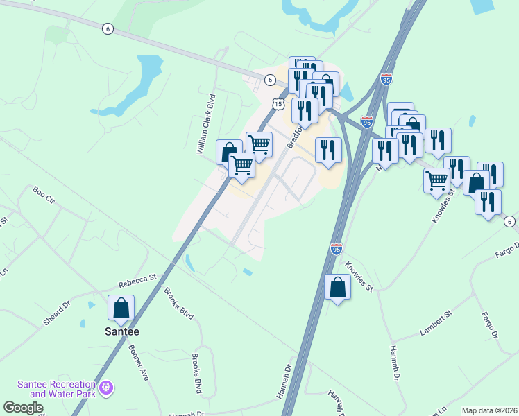map of restaurants, bars, coffee shops, grocery stores, and more near 17 Peter Colinson Road in Santee