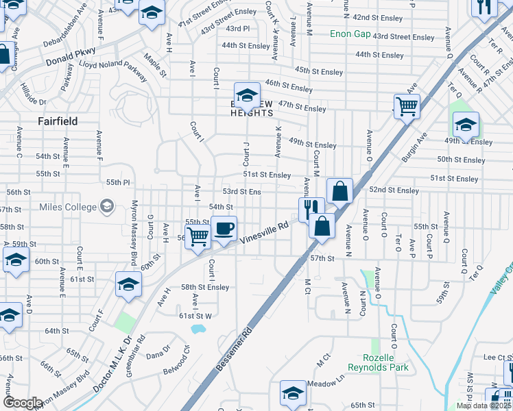 map of restaurants, bars, coffee shops, grocery stores, and more near 5320 Terrace J in Birmingham