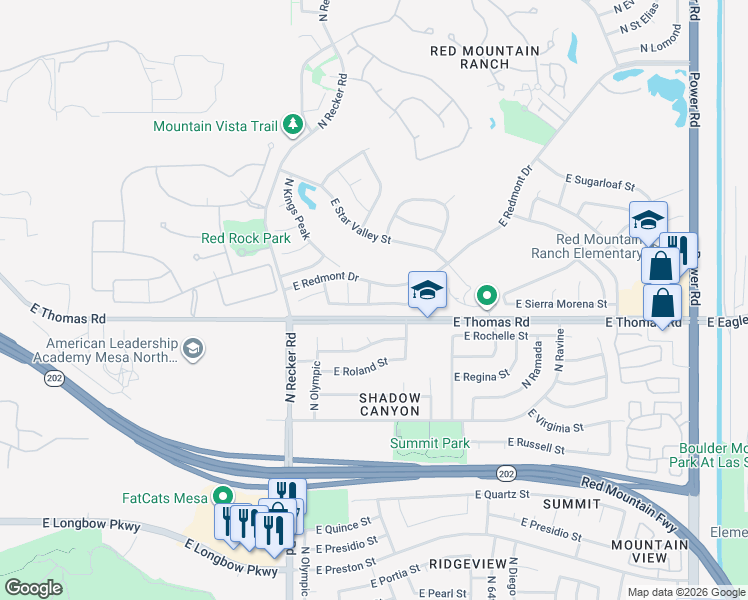 map of restaurants, bars, coffee shops, grocery stores, and more near 3627 North Sapphire in Mesa