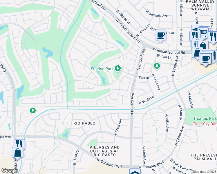 map of restaurants, bars, coffee shops, grocery stores, and more near 14861 West Robson Circle South in Goodyear