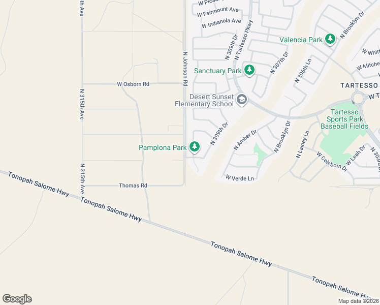 map of restaurants, bars, coffee shops, grocery stores, and more near 3098 North 310th Lane in Buckeye