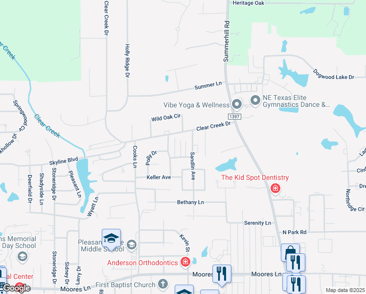 map of restaurants, bars, coffee shops, grocery stores, and more near 6220 Gould Place in Texarkana