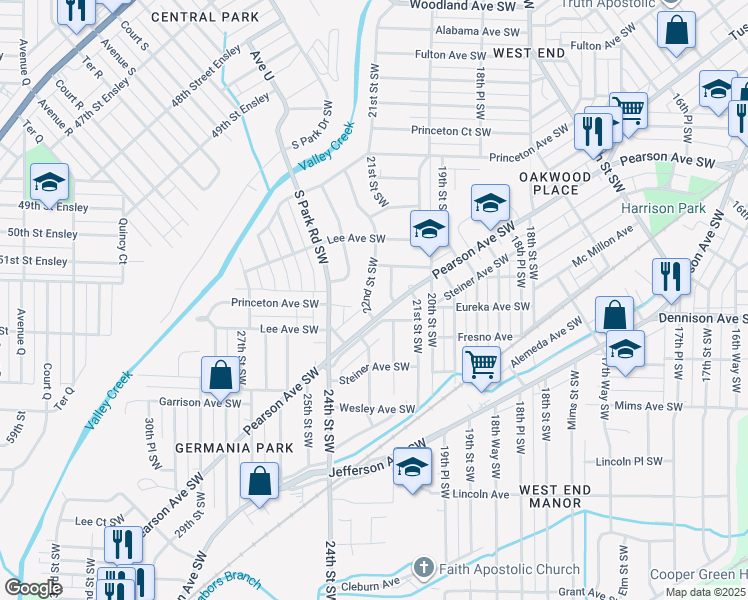 map of restaurants, bars, coffee shops, grocery stores, and more near 505 22nd Street Southwest in Birmingham