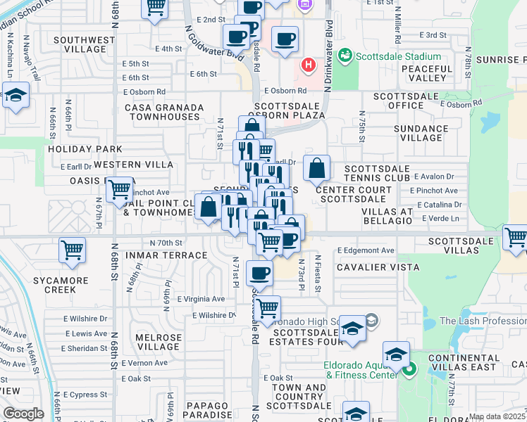 map of restaurants, bars, coffee shops, grocery stores, and more near 2931 North Scottsdale Road in Scottsdale