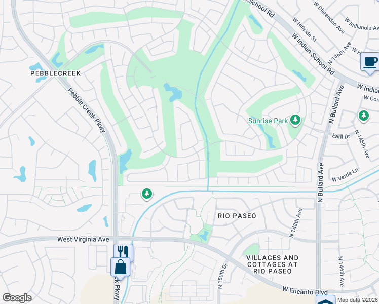 map of restaurants, bars, coffee shops, grocery stores, and more near 15165 West Catalina Drive in Goodyear