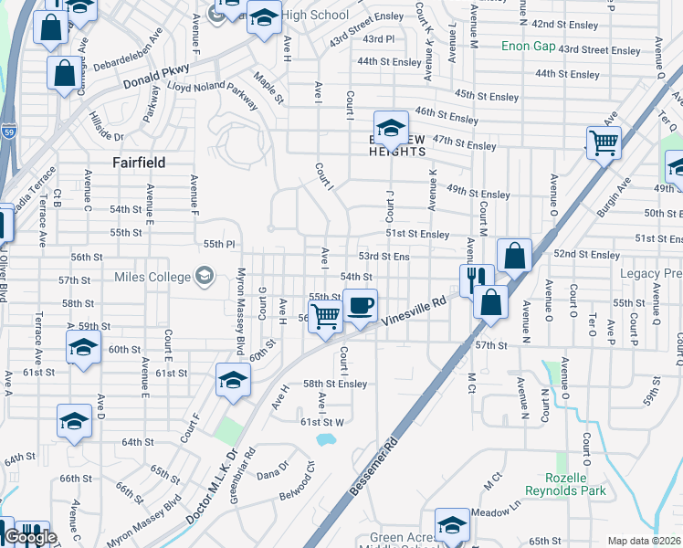 map of restaurants, bars, coffee shops, grocery stores, and more near 5320 Court I in Birmingham