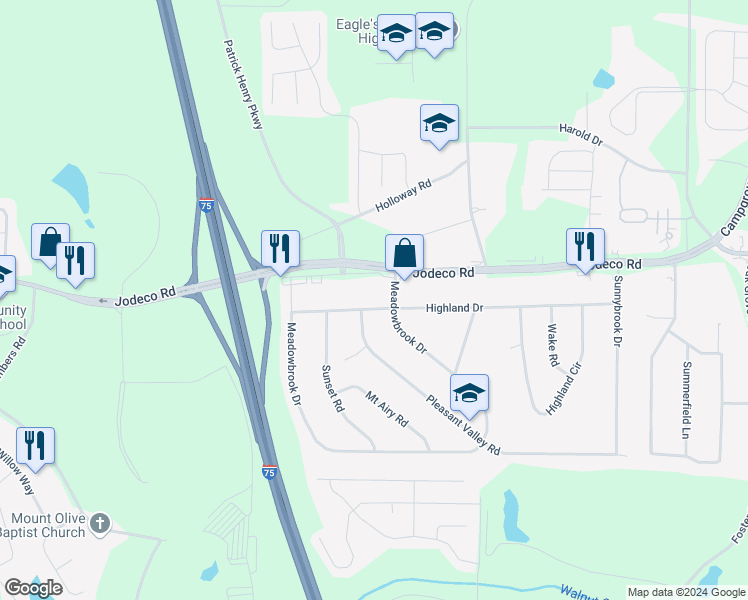 map of restaurants, bars, coffee shops, grocery stores, and more near 115 Highland Drive in McDonough