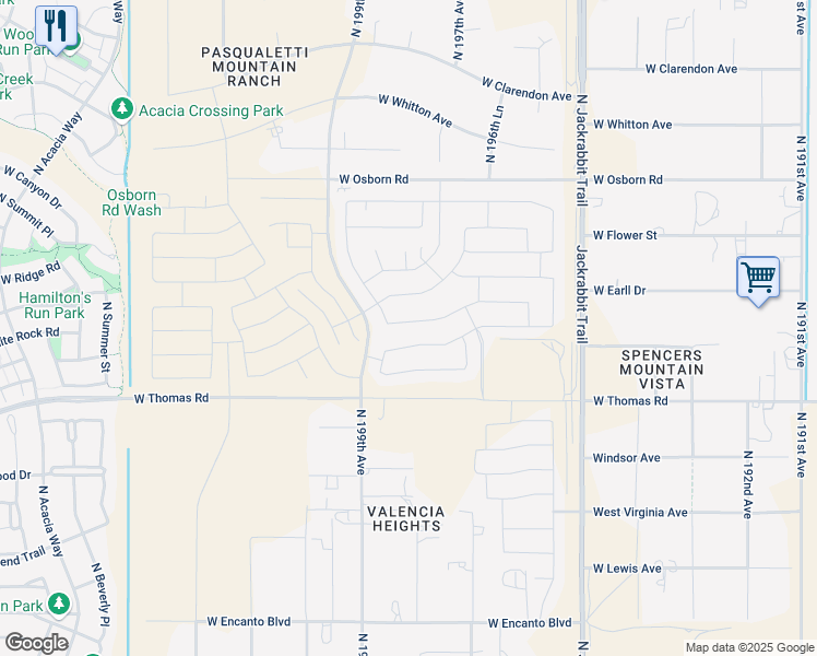 map of restaurants, bars, coffee shops, grocery stores, and more near 19776 Pinchot Drive in Buckeye