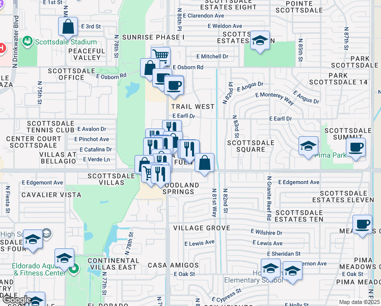 map of restaurants, bars, coffee shops, grocery stores, and more near in Scottsdale