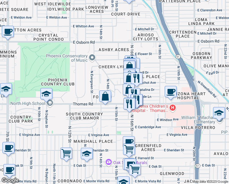 map of restaurants, bars, coffee shops, grocery stores, and more near 2941 North 14th Street in Phoenix