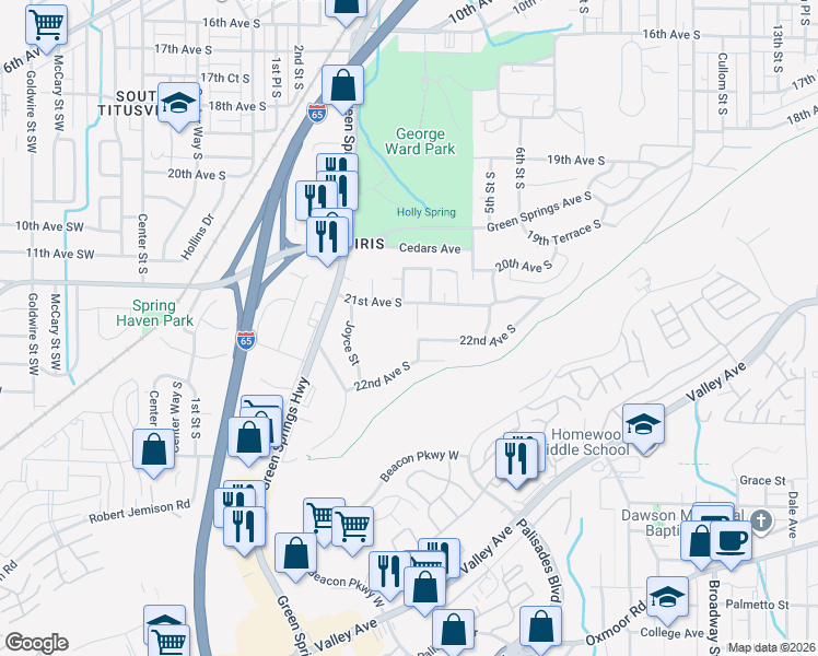 map of restaurants, bars, coffee shops, grocery stores, and more near 340 22nd Avenue South in Birmingham