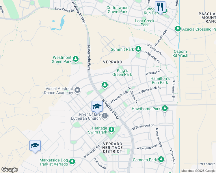map of restaurants, bars, coffee shops, grocery stores, and more near 20816 West Wycliff Court in Buckeye