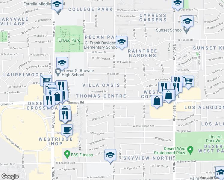 map of restaurants, bars, coffee shops, grocery stores, and more near 2936 North 71st Avenue in Phoenix
