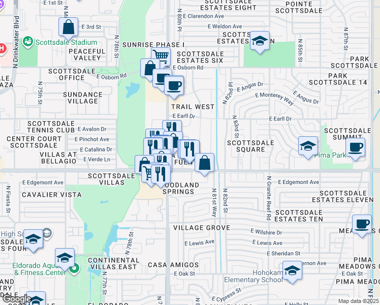 map of restaurants, bars, coffee shops, grocery stores, and more near 8020 East Thomas Road in Scottsdale