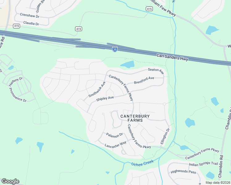 map of restaurants, bars, coffee shops, grocery stores, and more near 3609 Penrith Drive in Grovetown