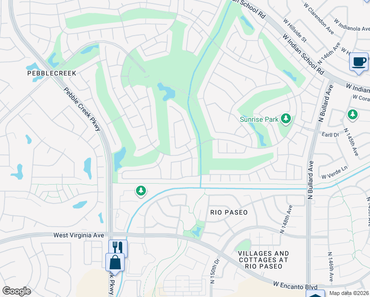 map of restaurants, bars, coffee shops, grocery stores, and more near 15165 West Catalina Drive in Goodyear