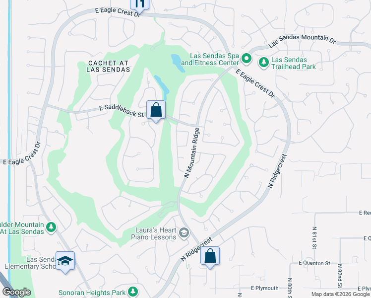map of restaurants, bars, coffee shops, grocery stores, and more near 7549 East Sayan Street in Mesa