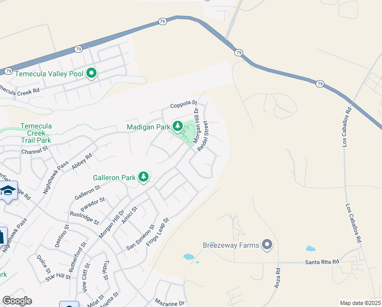 map of restaurants, bars, coffee shops, grocery stores, and more near 44375 Reidel Street in Temecula