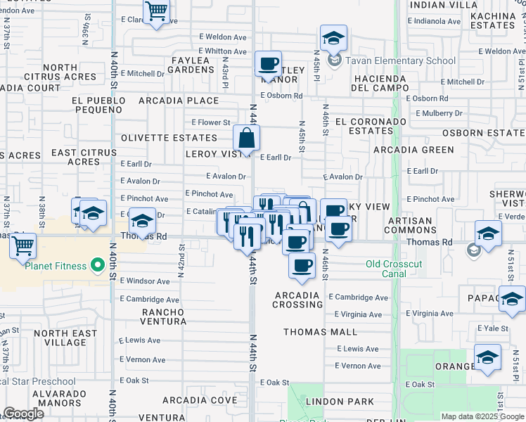 map of restaurants, bars, coffee shops, grocery stores, and more near 2929 North 44th Street in Phoenix