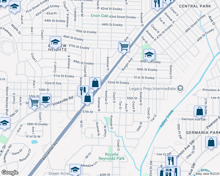 map of restaurants, bars, coffee shops, grocery stores, and more near 1508 53rd Street Ensley in Birmingham
