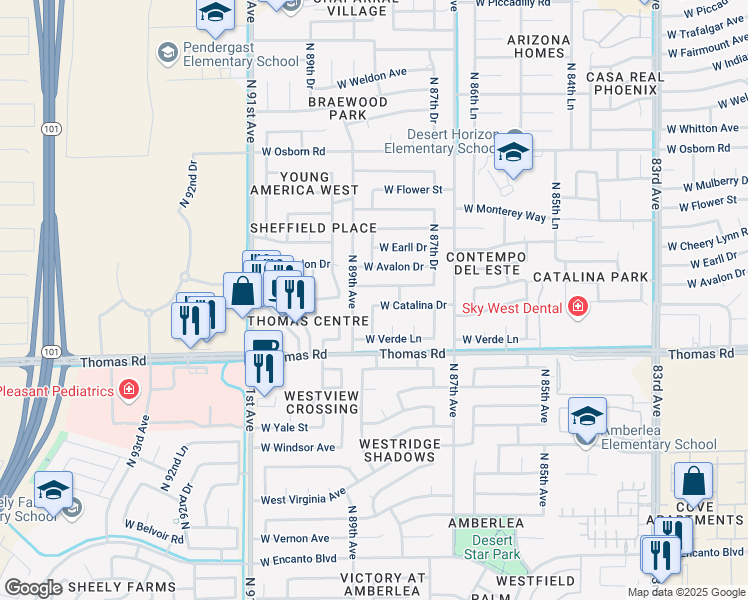map of restaurants, bars, coffee shops, grocery stores, and more near 8826 West Catalina Drive in Phoenix