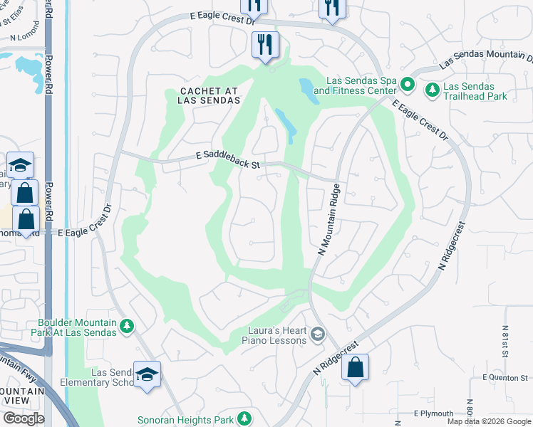 map of restaurants, bars, coffee shops, grocery stores, and more near 3618 North Sonoran Heights in Mesa
